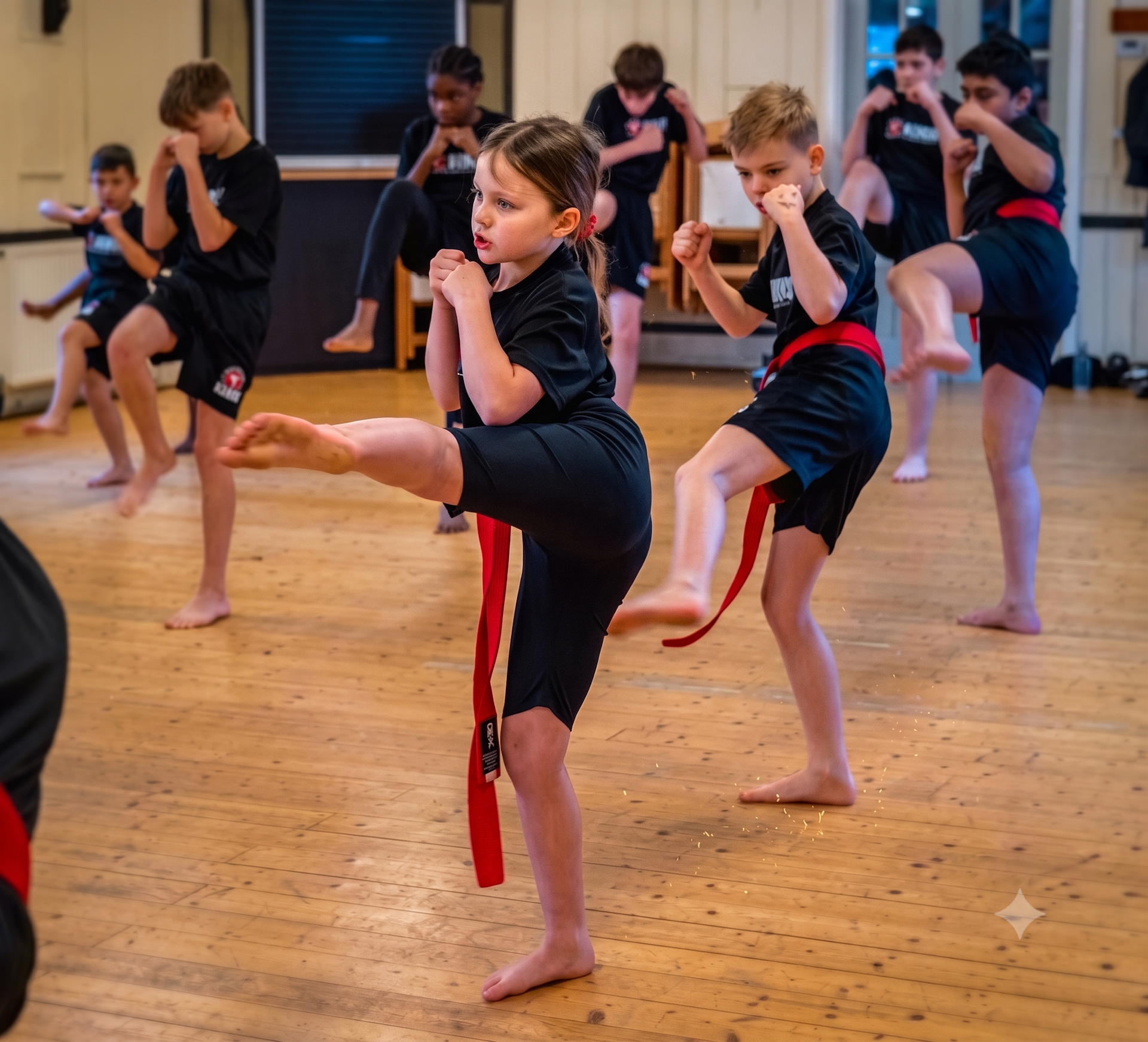 Children training in a Harris Kickboxing Academy class